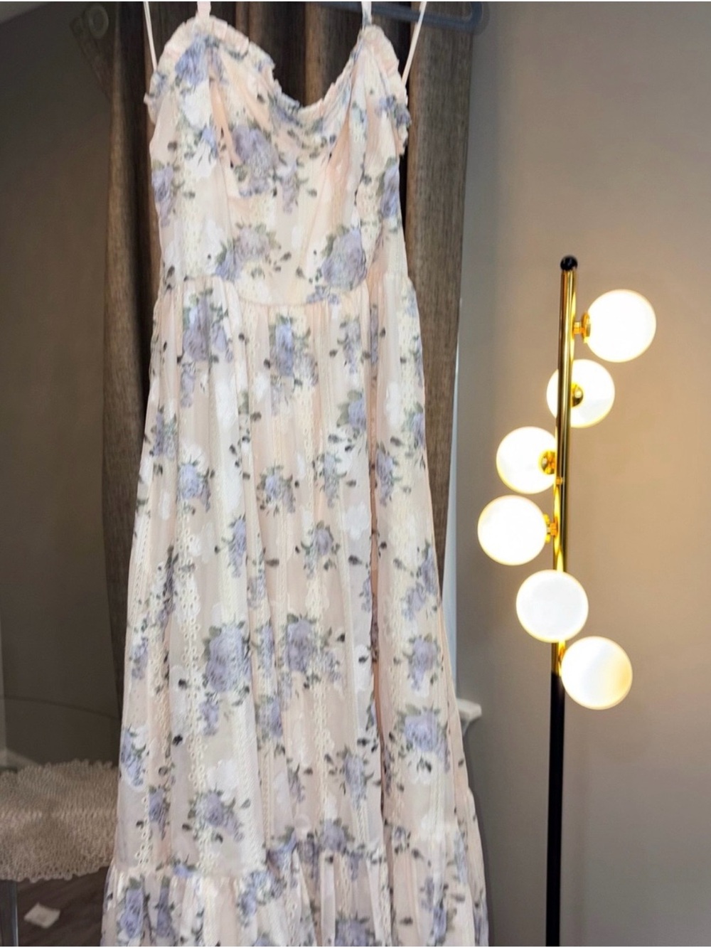 Floral Lace Maxi Dress in Soft Pink and Lavender. Size XL